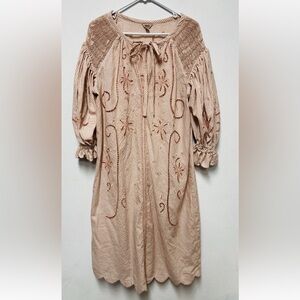 Innika Choo Peach Gingham Cutwork Midi Smock Dress in size 0